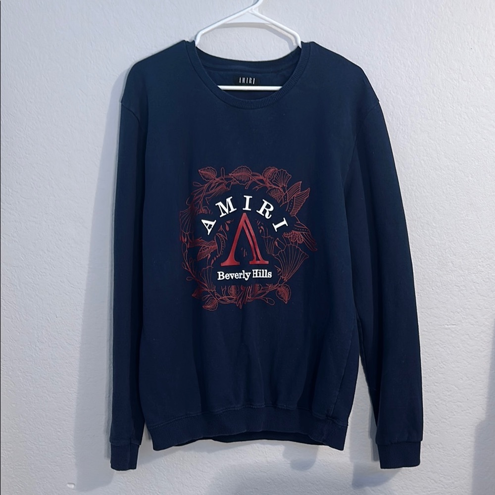 AMIRI Blue Crewneck Sweater with Graphic Design